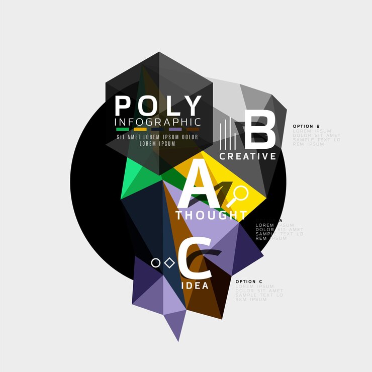 Vector triángulos de colores con opciones abc vector