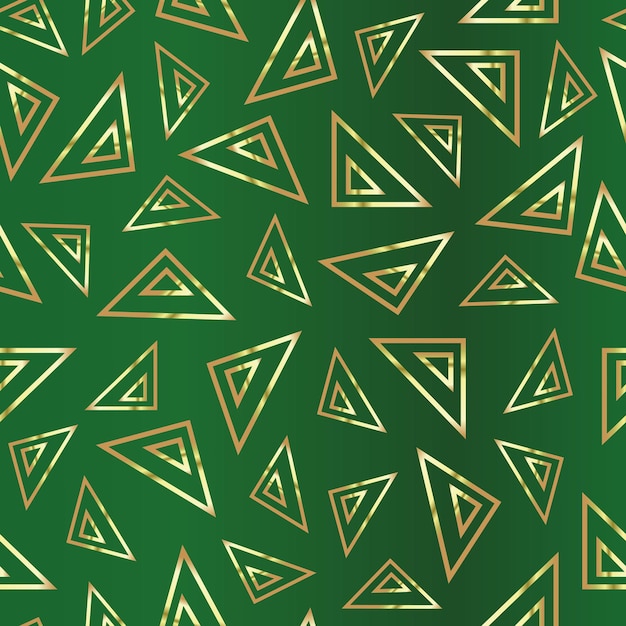 Triángulos dorados sobre un fondo verde Dibujo abstracto verde Patrón abstracto sin fisuras duplicado Ilustración vectorial