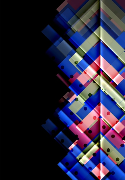 Triángulos y flechas de colores en fondo oscuro Ilustración vectorial