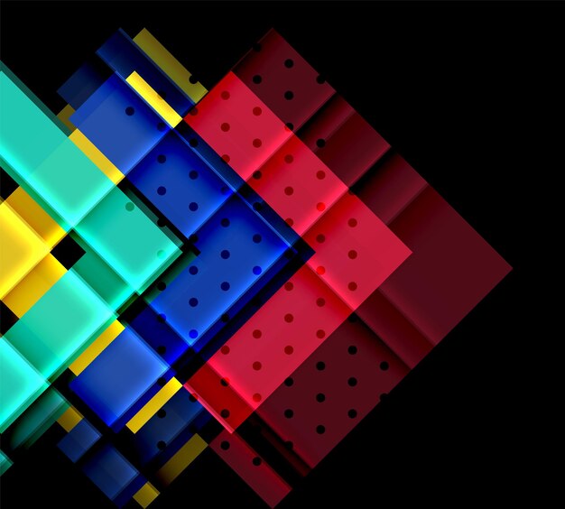 Triángulos y flechas de colores en fondo oscuro Ilustración vectorial