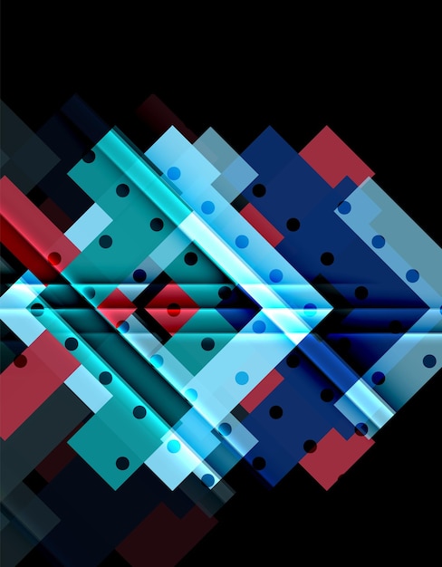 Triángulos y flechas de colores en fondo oscuro Ilustración vectorial
