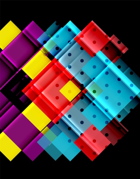 Triángulos y flechas de colores en fondo oscuro Ilustración vectorial