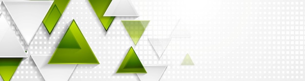 Triángulos verdes y grises banner web tecnológico diseño abstracto fondo vectorial