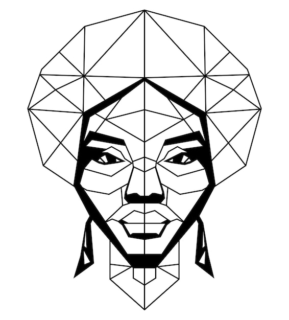 Tribal africana línea simple abstracto retrato simétrico geométrico estilo cúbico bajo poli dibujo