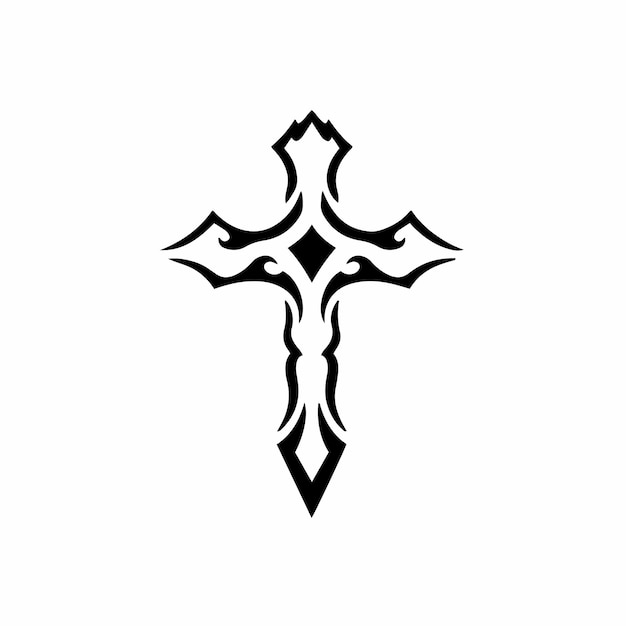 Tribal Christian Cross Logo Diseño Tatuaje Plantilla Vector Ilustración