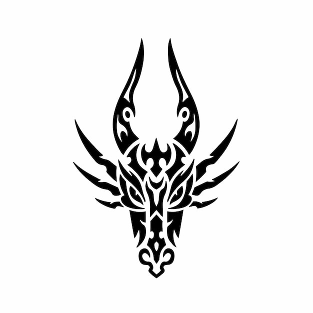 Tribal Dragon Head Logo Tattoo Design Stencil Ilustración Vector
