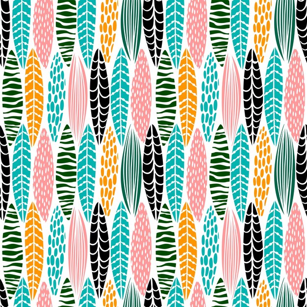 Tribal de patrones sin fisuras con hojas abstractas. Mano dibujada textura.