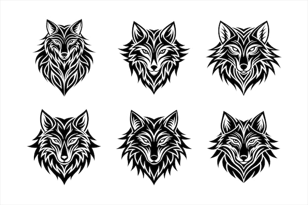 Tribal Wolf Heads diseña un patrón sin costuras para el diseño gráfico