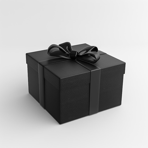 Tribble 3d render de una elegante caja de regalo negra con fondo blanco