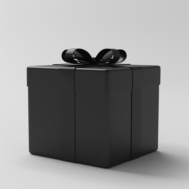 Tribble 3d render de una elegante caja de regalo negra con fondo blanco