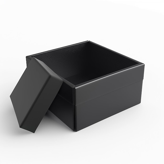 Tribble 3d render de una elegante caja de regalo negra con fondo blanco