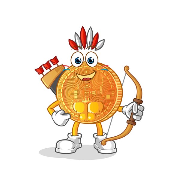 Tribu nativa americana de Bitcoin. vector de mascota de dibujos animados