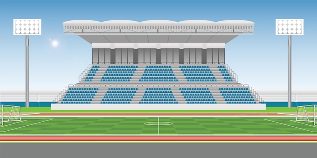 Vector tribuna del estadio deportivo para animar deporte con campo de fútbol