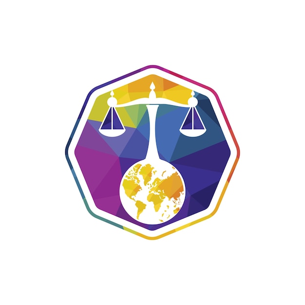 Tribunal internacional y concepto de logotipo de la Corte Suprema Escalas en diseño de icono de globo