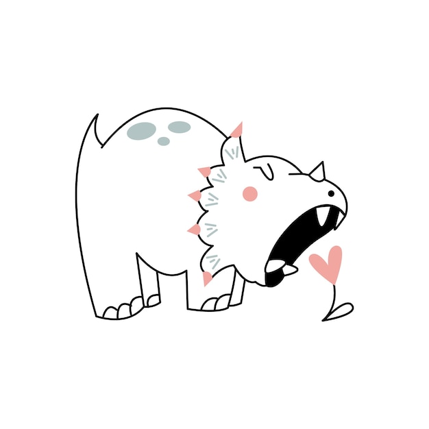 Vector triceratops bebé de san valentín comiendo la flor del corazón