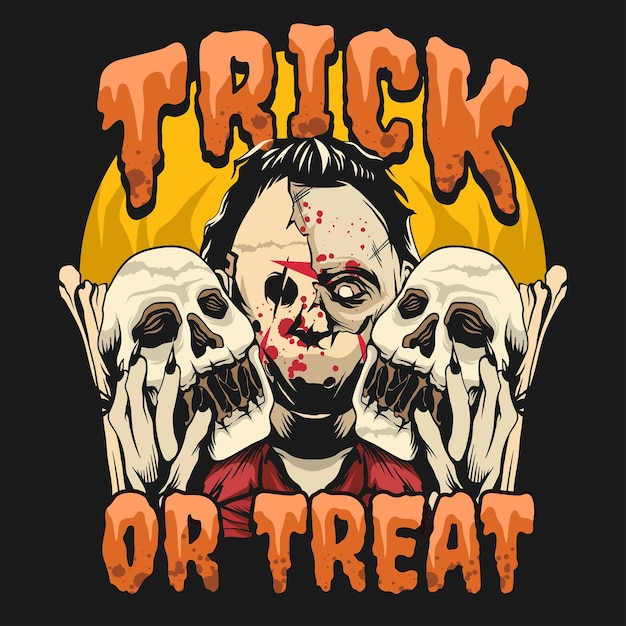 Trick or treat halloween, ilustraciones de diseño de camiseta de calavera de halloween