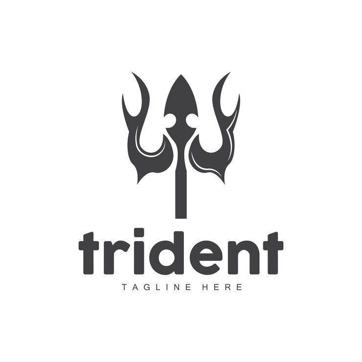 Vector trident logo elegante simple diseño minimalista zeus dios arma vector templete ilustración símbolo icono