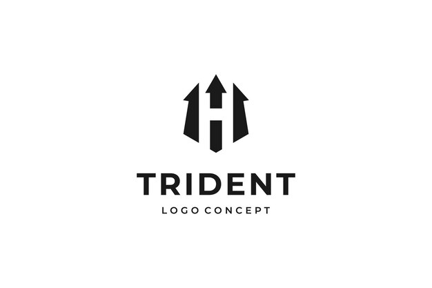 Tridente fuerte y afilado con letra inicial H como diseño de logotipo de espacio negativo
