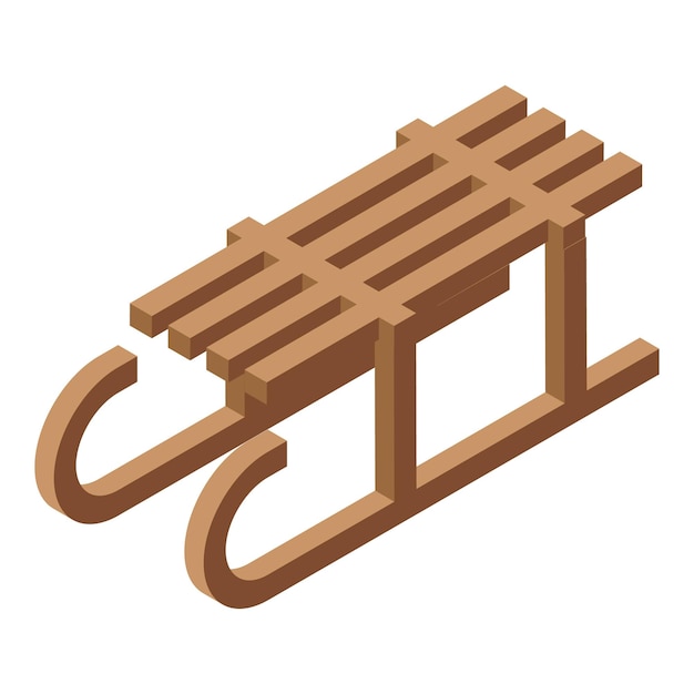 Trineo de madera isométrico que representa los juegos de invierno y las vacaciones de Navidad