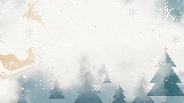 Trineo con renos sobre vector de paisaje de invierno