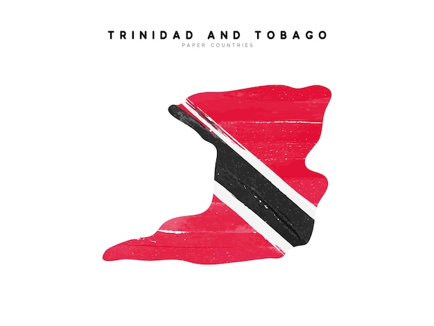 Trinidad y Tobago mapa detallado con bandera del país. Pintado en colores de pintura de acuarela en la bandera nacional.
