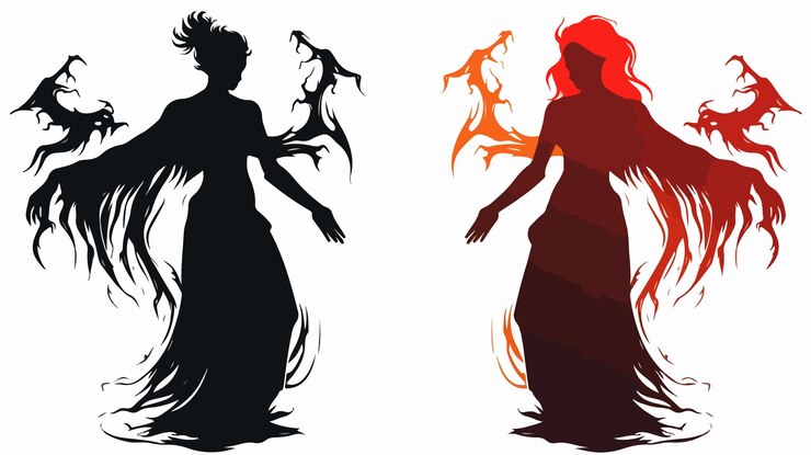 Vector trio de silueta mística ángel fantasma y diablo en forma vectorial