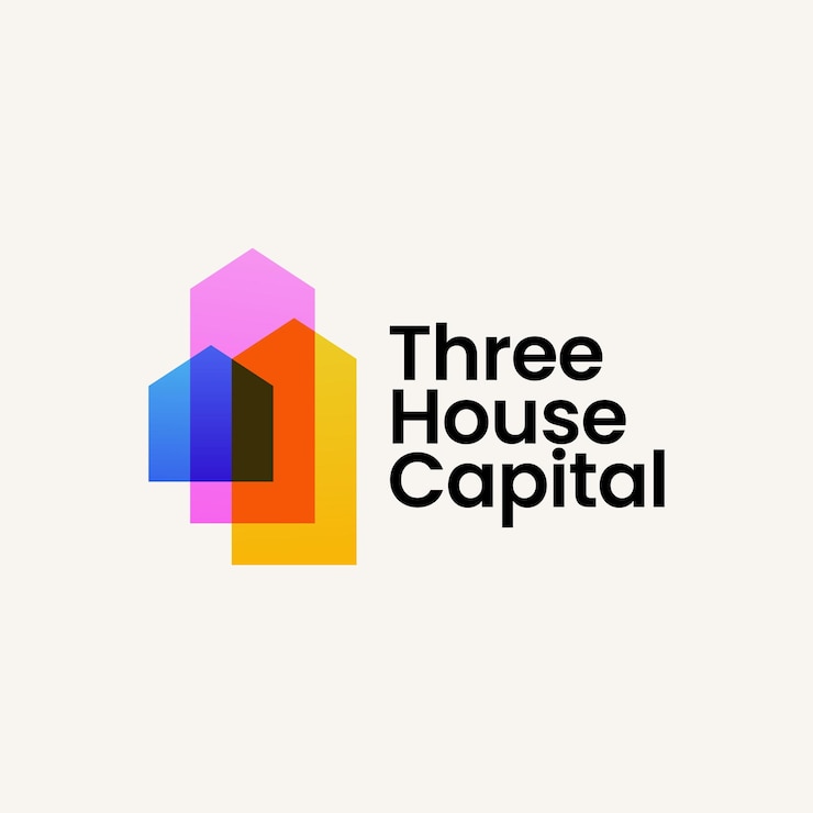 Vector triple tres casa casa hipoteca bienes raíces superposición color colorido logo vector icono ilustración