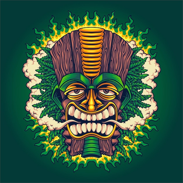 Trippy tiki humo hierba marihuana ilustración