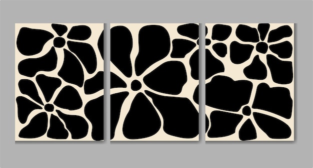 tríptico de arte mural con un diseño floral estilizado El diseño es vectorial abstracto