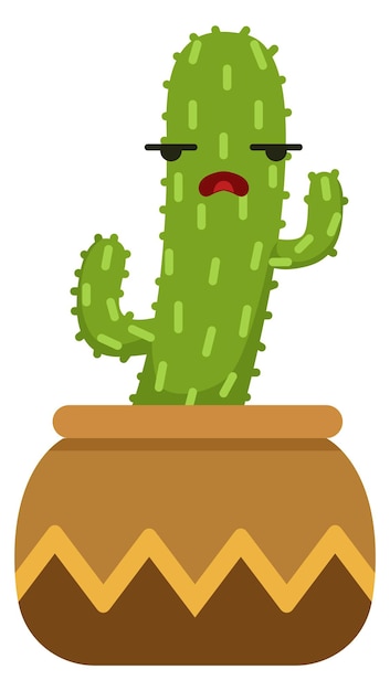 Triste cactus Lindo suculento en maceta con cara molesta aislado sobre fondo blanco