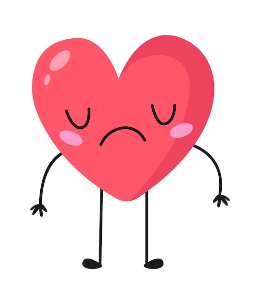 triste, caricatura, corazón, vector, ilustración