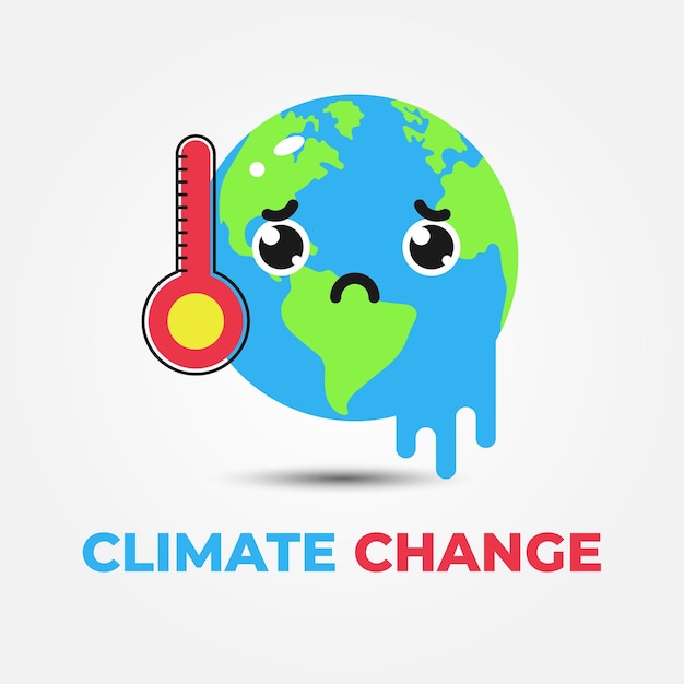 Triste caricatura de la Tierra derretida con un termómetro que representa el cambio climático y la crisis ambiental