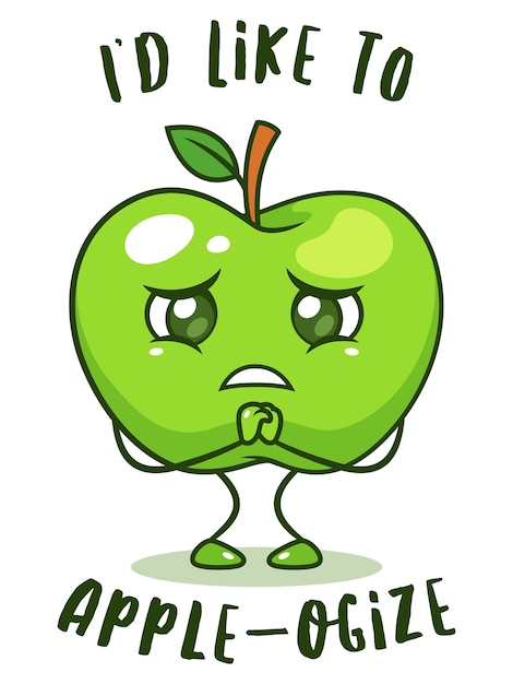 Vector triste fruta de manzana verde