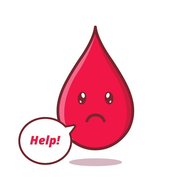 Triste gota de sangre pide ayuda personaje estilo plano dibujos animados  vector ilustración donante de sangre mundial | Vector Premium