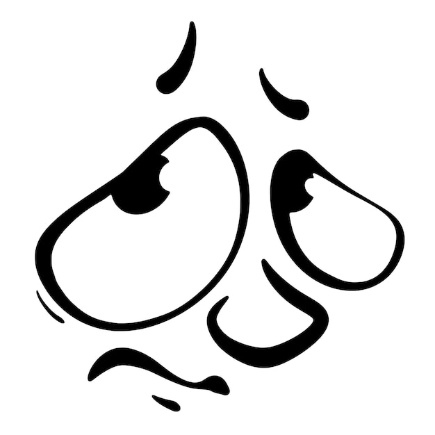 Triste, gracioso, infeliz, impresión de la línea de la cara, dibujo en blanco y negro de la infelicidad, emoción, ojos, nariz.