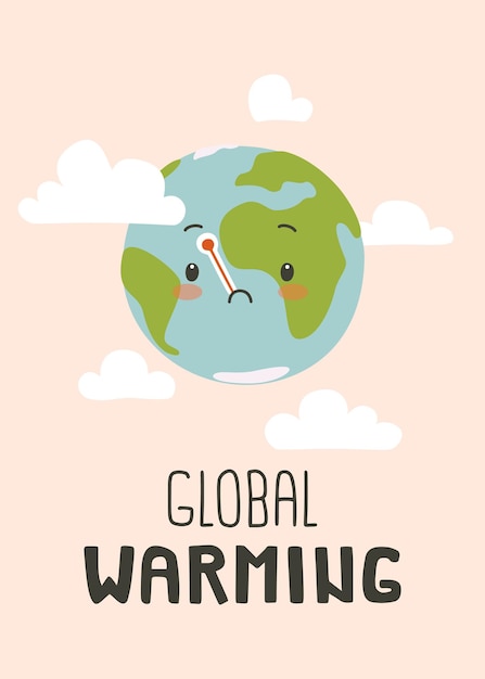 Triste lindo planeta tierra con termómetro.
