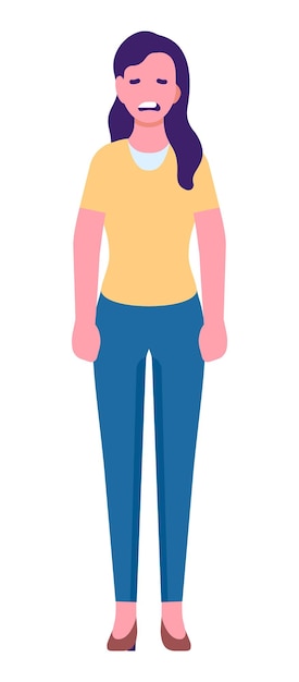 Vector triste mujer de pie personaje femenino en ropa casual