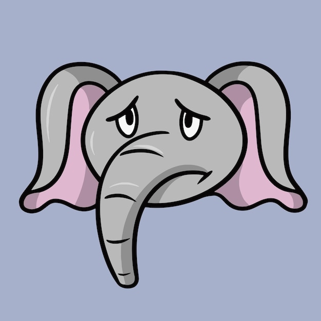 Tristes emociones de elefante pequeño lindo de una ilustración de vector de elefante de dibujos animados