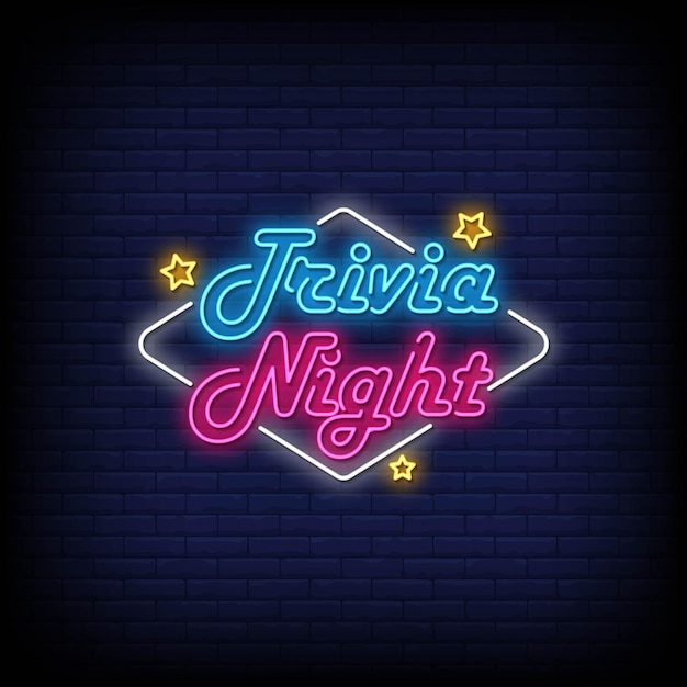 Trivia noche letreros de neón estilo texto vector