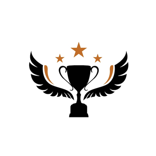 Trofeo de campeón con estrella de oro y diseño de logotipo de ilustración de alas de plumas