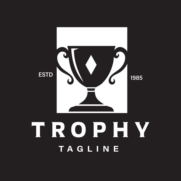Trofeo de campeonato con diseño simple Torneo deportivo Premio Lugar Icono Símbolo de la victoria en fondo oscuro