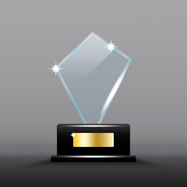 Trofeo de diamante de vidrio Base negra con placa de oro Superficie reflectante brillante Diseño elegante del premio