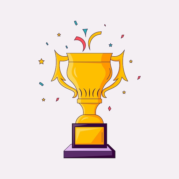 Trofeo dorado con confeti.