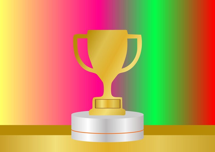 Vector un trofeo con un lujoso fondo dorado