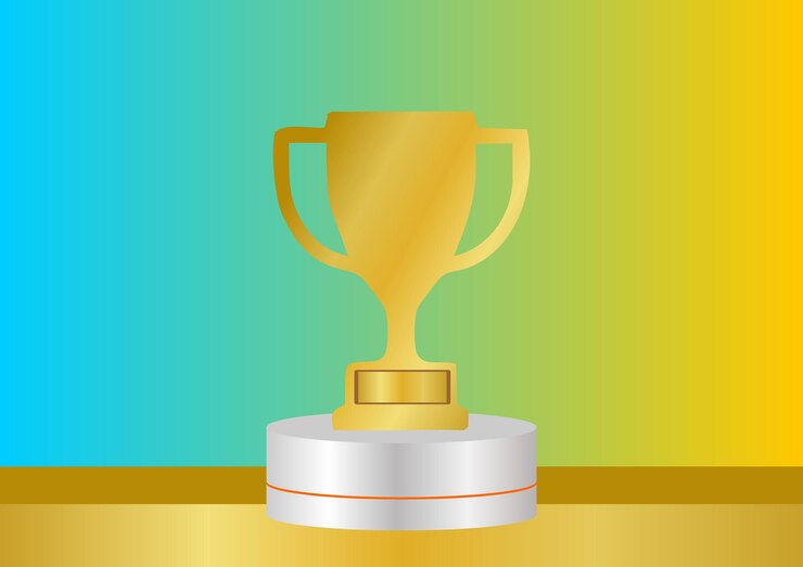 Vector un trofeo con un lujoso fondo dorado