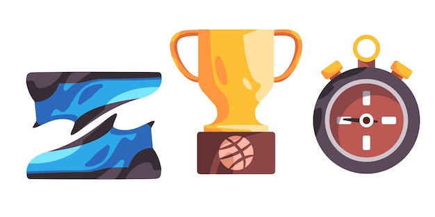 trofeo de oro cronómetro y zapatos equipo de baloncesto deporte actividad de salud juego partido educación física torneo campeonato