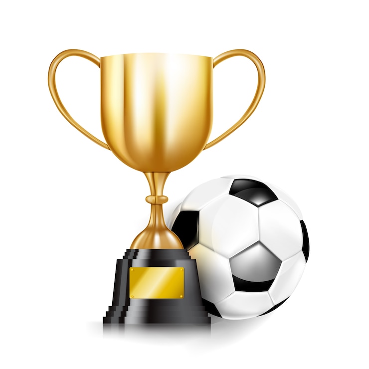 Vector trofeo de oro y fútbol
