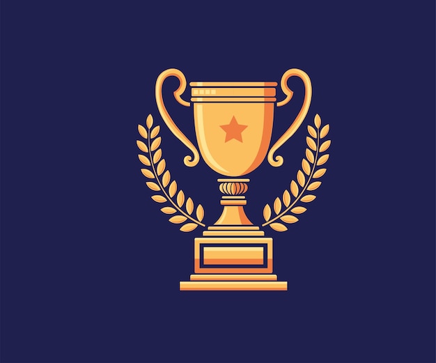 Trofeo de oro con el vector de la corona de laurel
