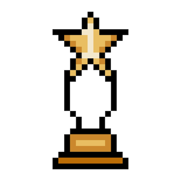 Trofeo de premio con estrellas en estilo de pixel art