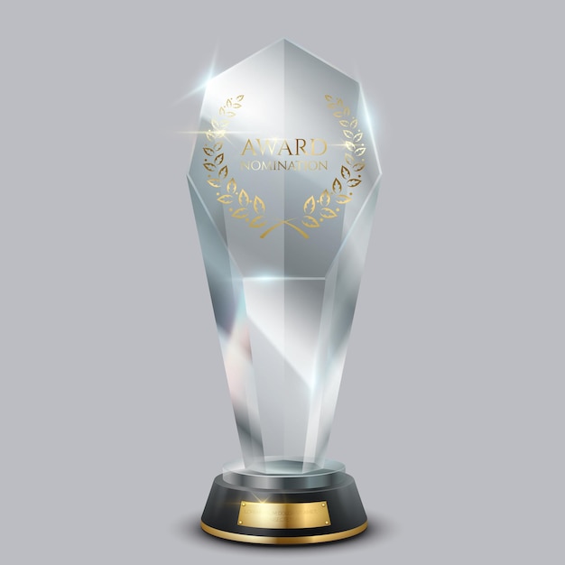 Trofeo de premio de vidrio Ilustración vectorial realista sobre un fondo claro